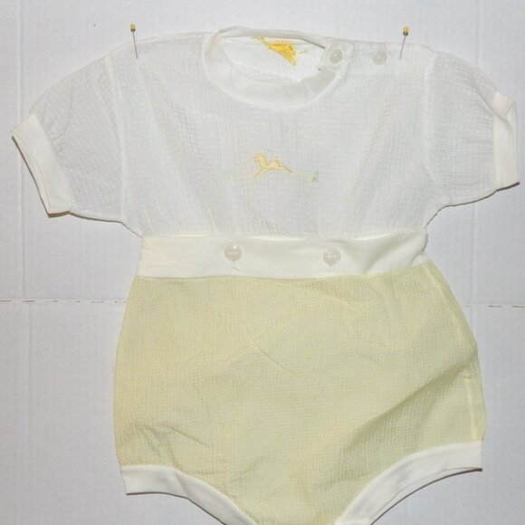 Baby Romper, Yellow and White, Vintage, Size 6-12 Months - Picture 1 of 6